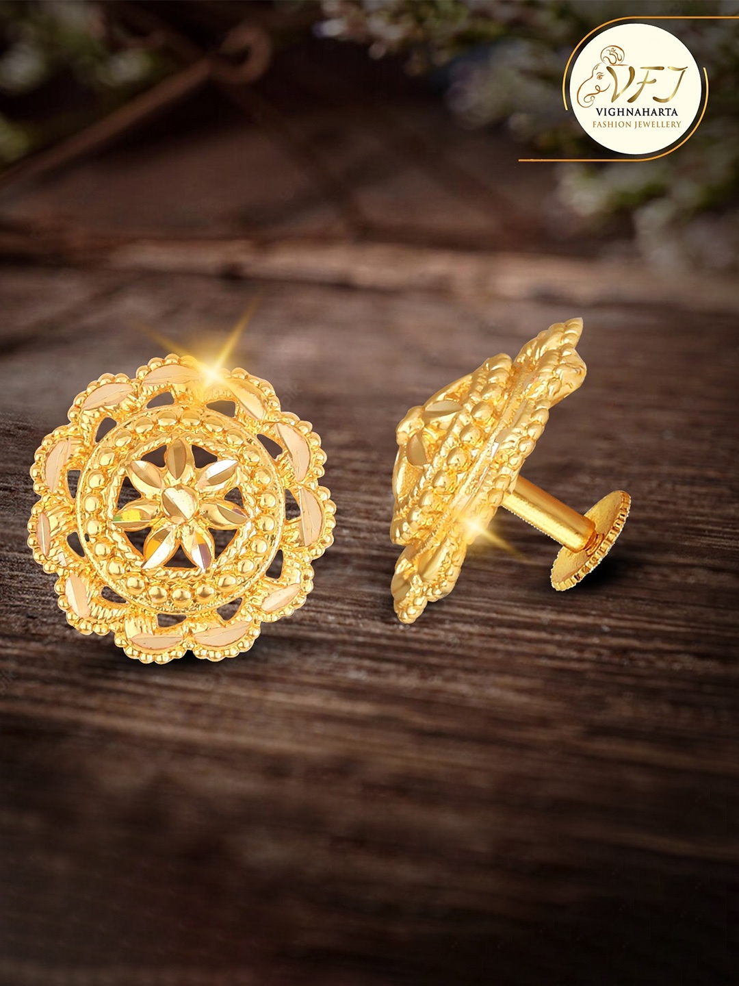 

Vighnaharta Gold-Plated Floral Studs Earrings