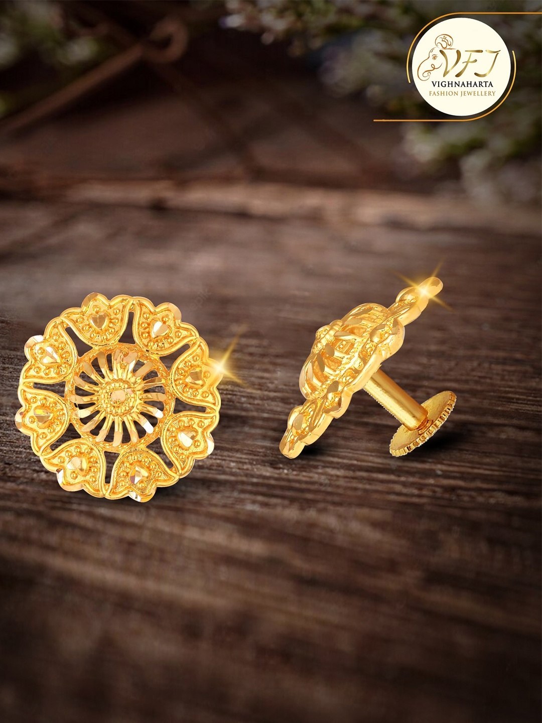 

Vighnaharta Gold-Plated Floral Studs Earrings
