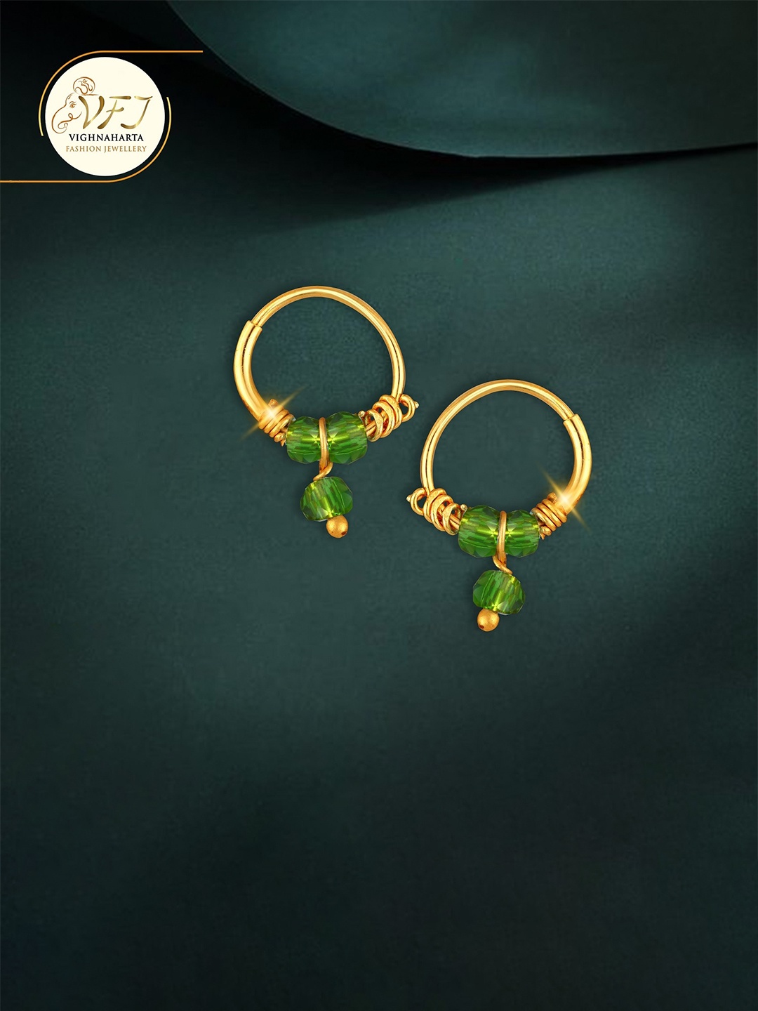 

Vighnaharta Gold-Plated Floral Hoop Earrings, Green