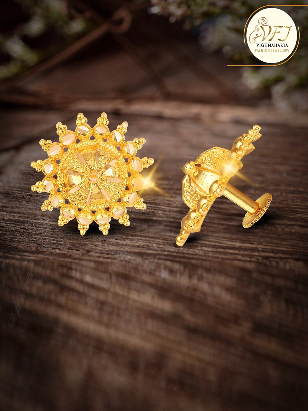 Vighnaharta Gold-Toned Floral Studs Earrings