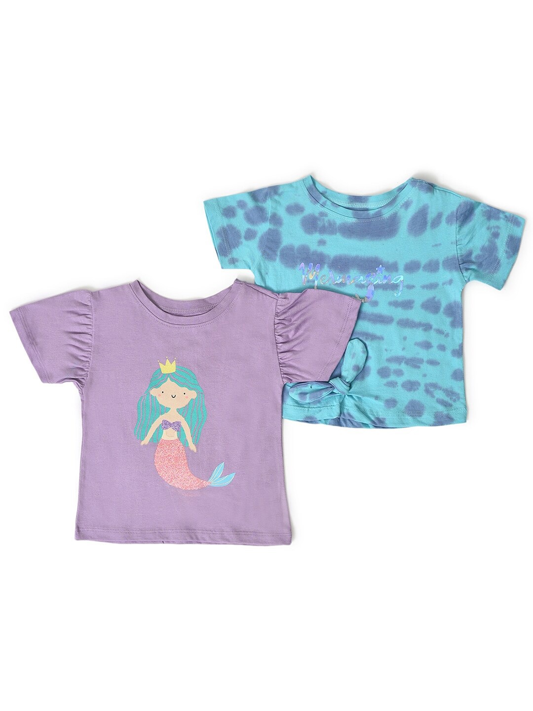 

MiArcus Girls Pack Of 2 Printed Cotton T-shirts, Purple