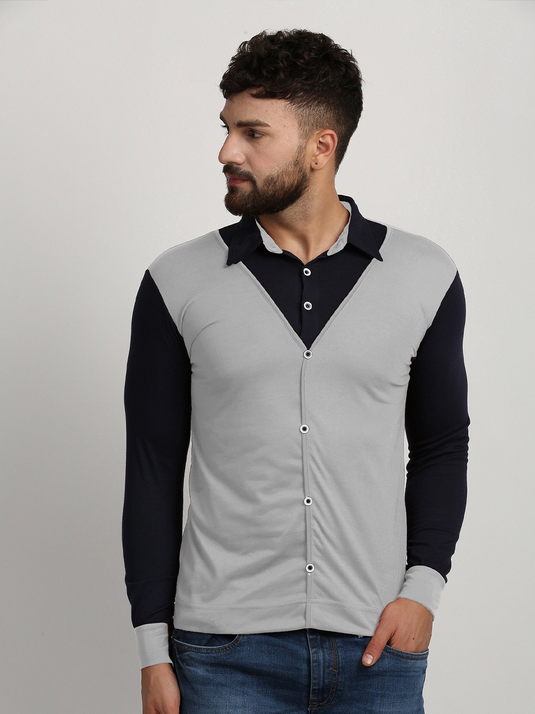

Try This Opaque Colourblocked Casual Shirt, Grey