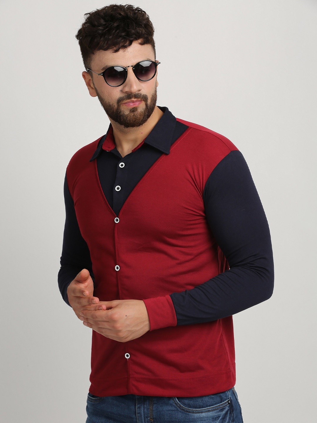 

Try This Opaque Colourblocked Casual Shirt, Maroon