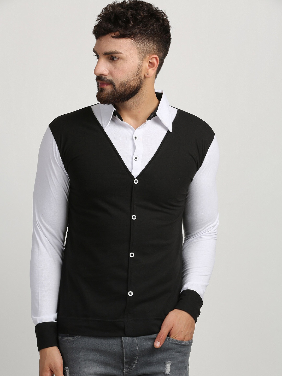 

Try This Opaque Colourblocked Casual Shirt, Black