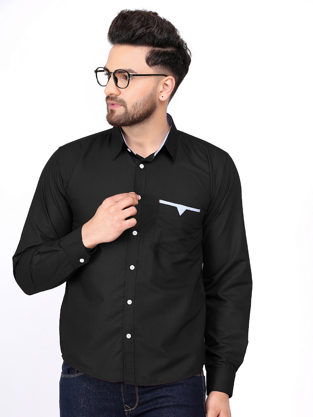 

Try This Spread Collar Casual Shirt, Black