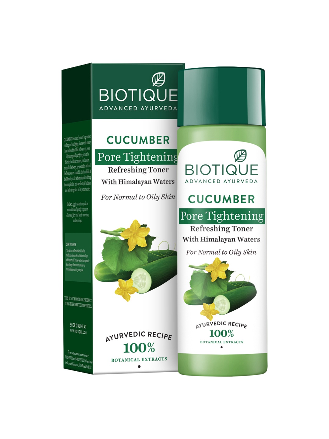 

Biotique Cucumber Pore Tightening Refreshing Toner with Himalyan Waters - 120ml, Green