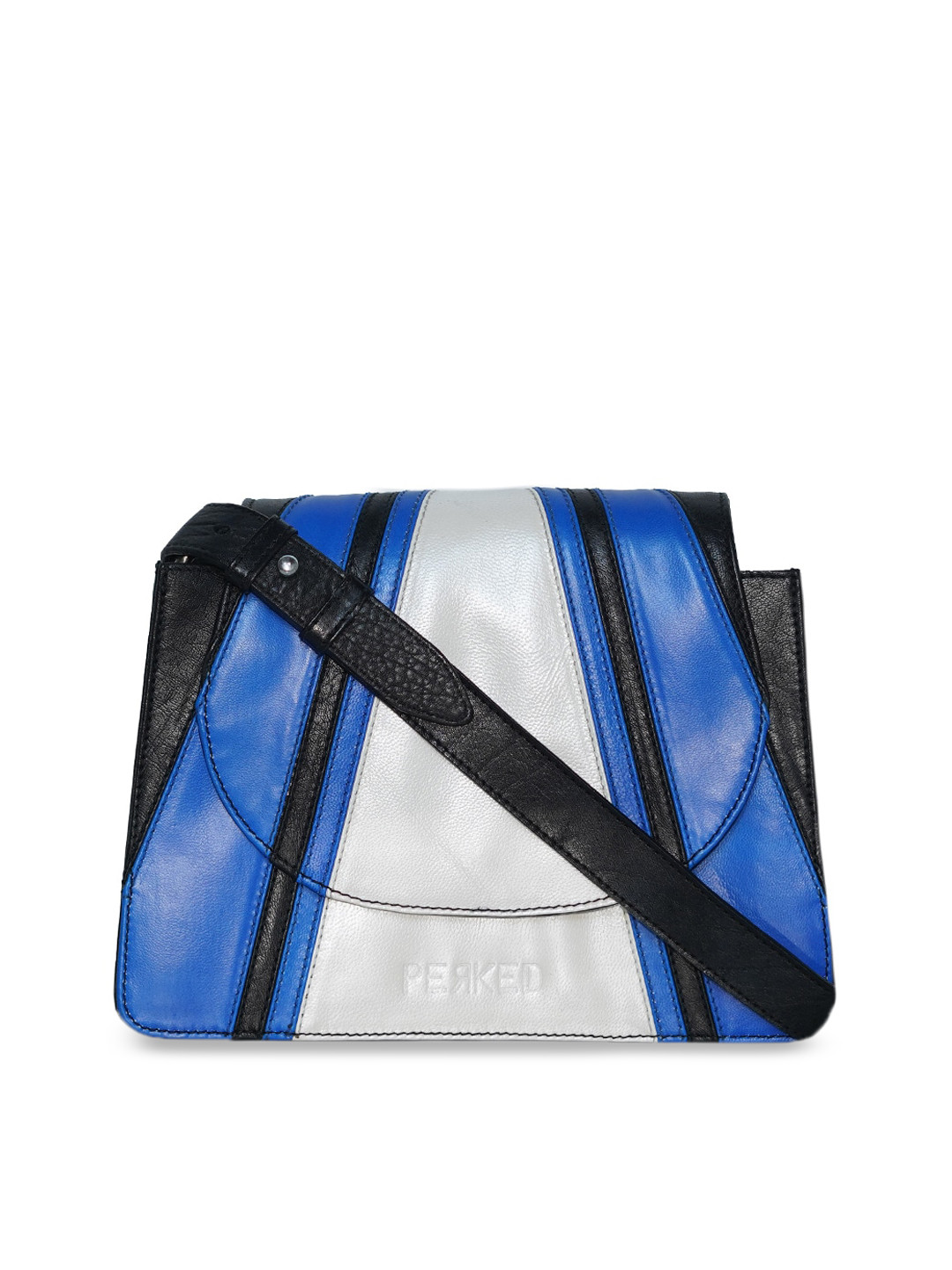 

PERKED Colourblocked Leather Structured Shoulder Bag, Blue