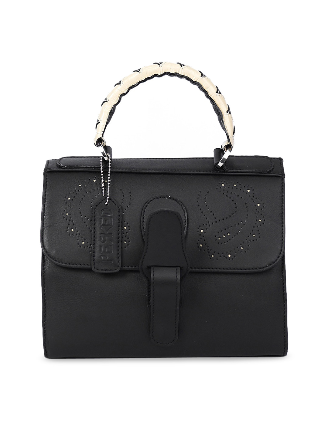 

PERKED Self Design Leather Structured Handheld Bag, Black