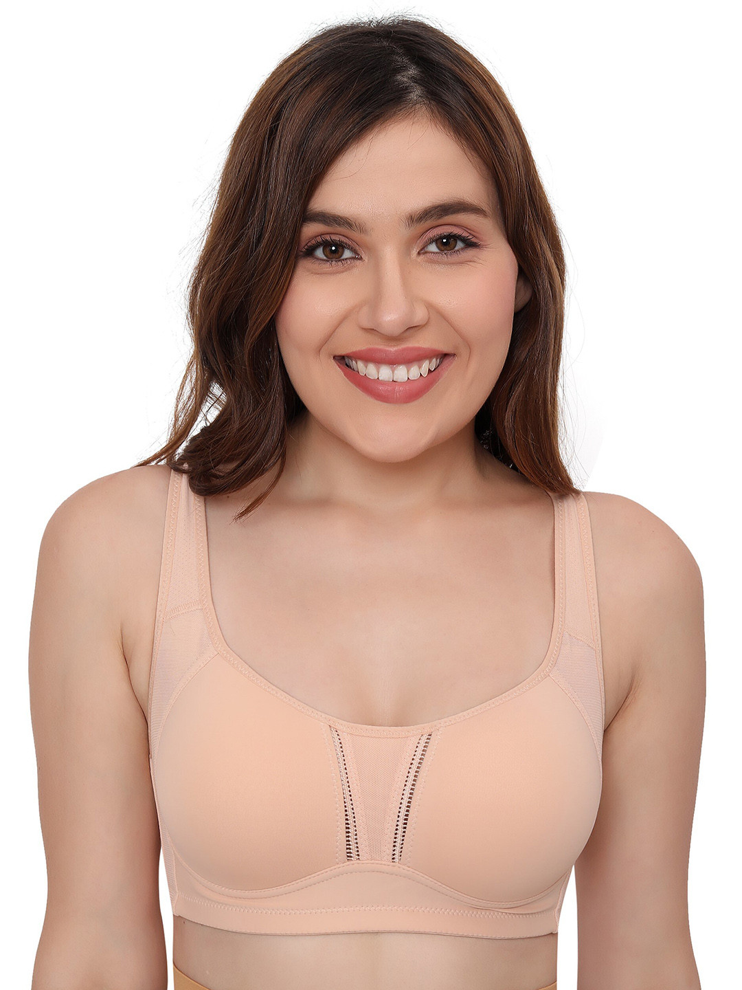 

PLUMBURY Full Coverage Lightly Padded Side Shaper Seamless Rapid Dry Minimizer Bra, Beige