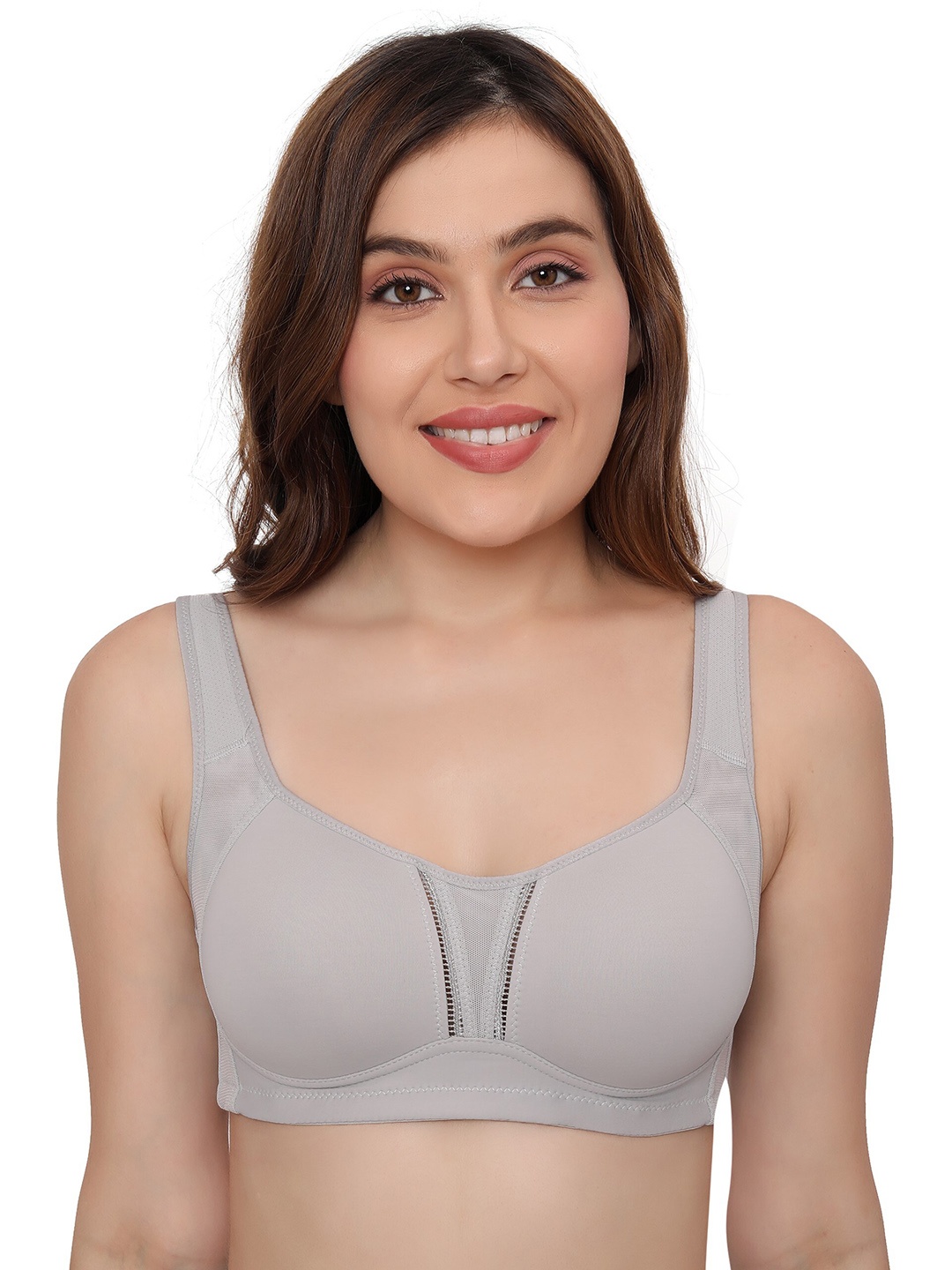 

PLUMBURY Full Coverage Lightly Padded Side Shaper Seamless Rapid Dry Minimizer Bra, Grey
