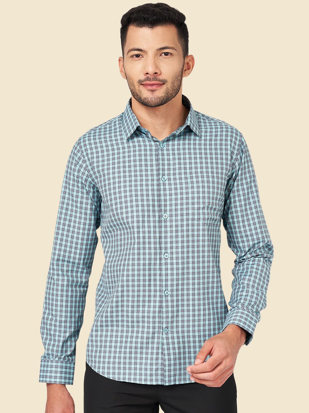 

YU by Pantaloons Slim Fit Gingham Checked Formal Shirt, Green