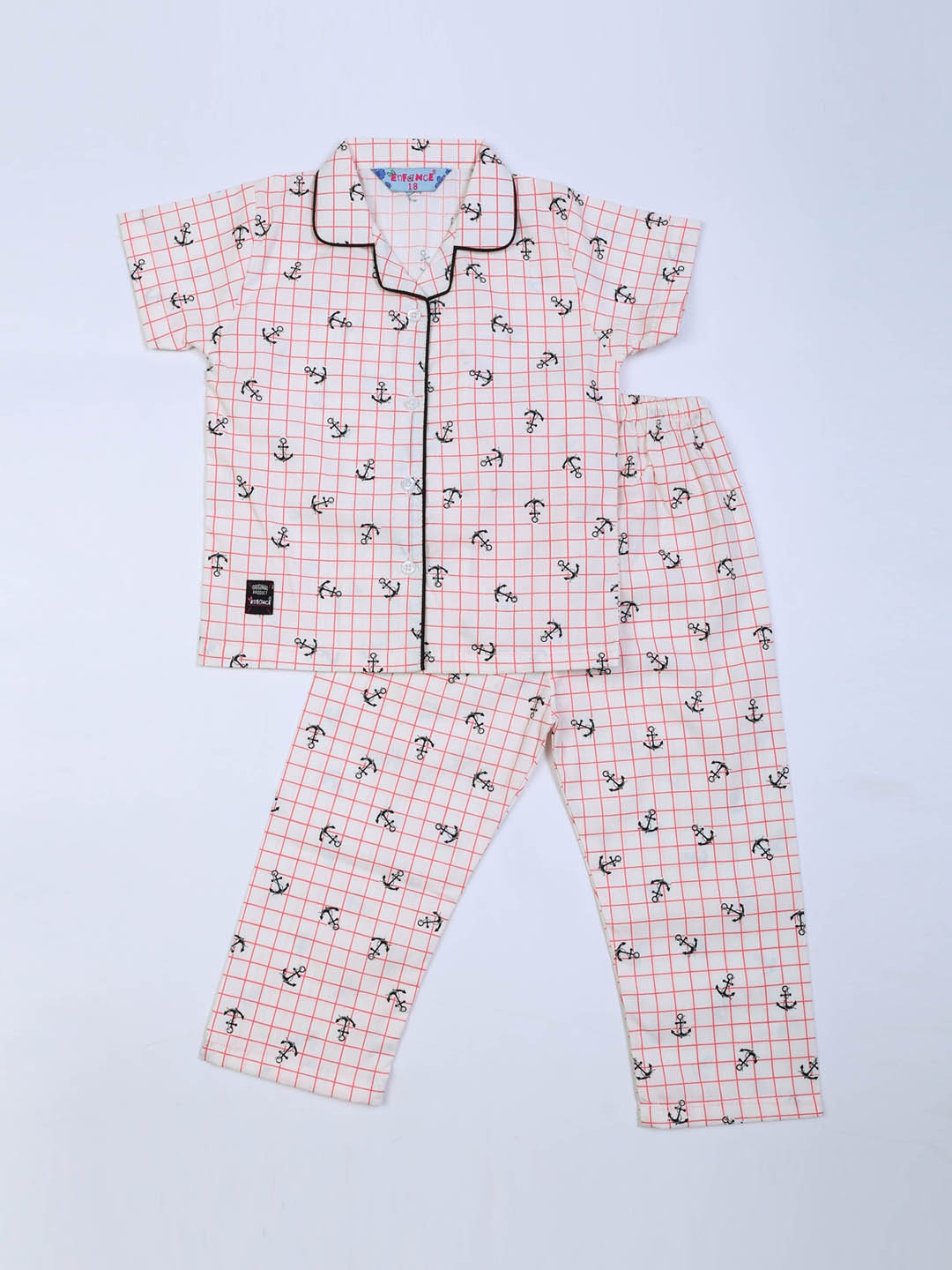 

Enfance Kids Conversational Printed Pure Cotton Night Suit, White