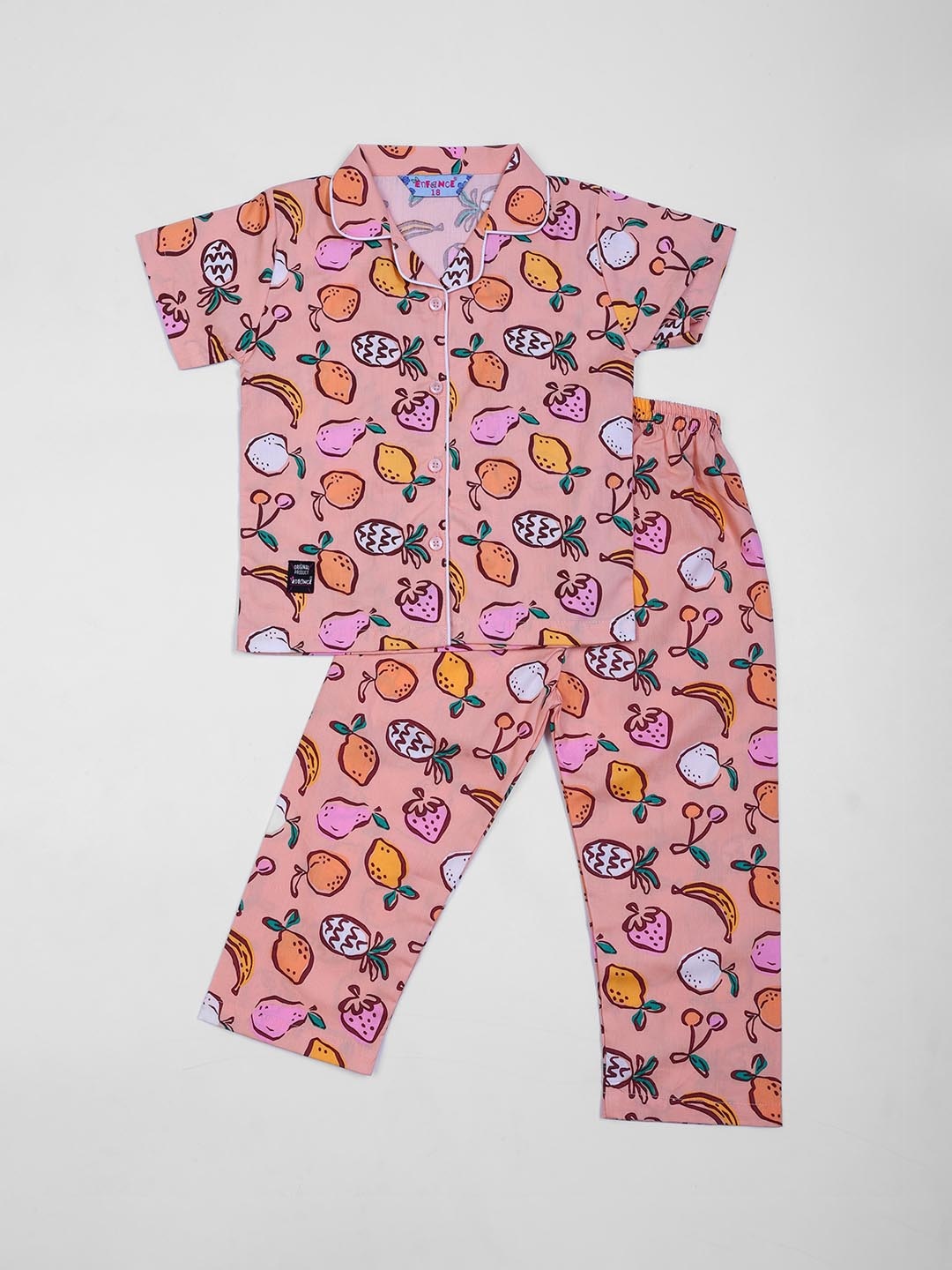 

Enfance Kids Conversational Printed Pure Cotton Night Suit, Peach