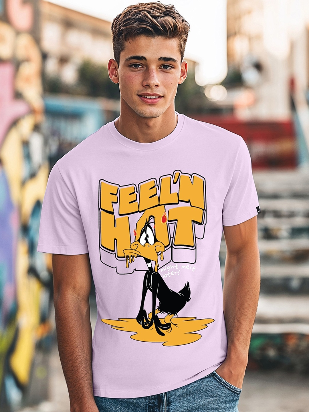 

Bewakoof Purple Looney Tunes Printed Cotton T-shirt