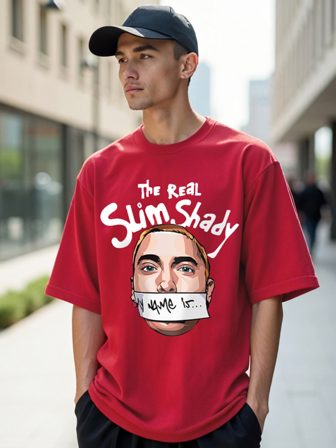 

Bewakoof Red & White Typography Printed Cotton Oversized Fit T-shirt