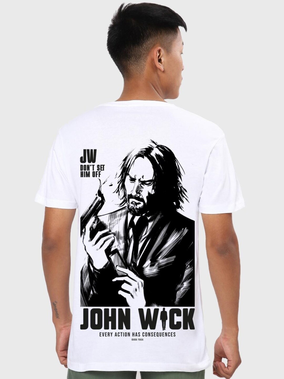 

Bewakoof White & Black Graphic Printed Cotton T-shirt