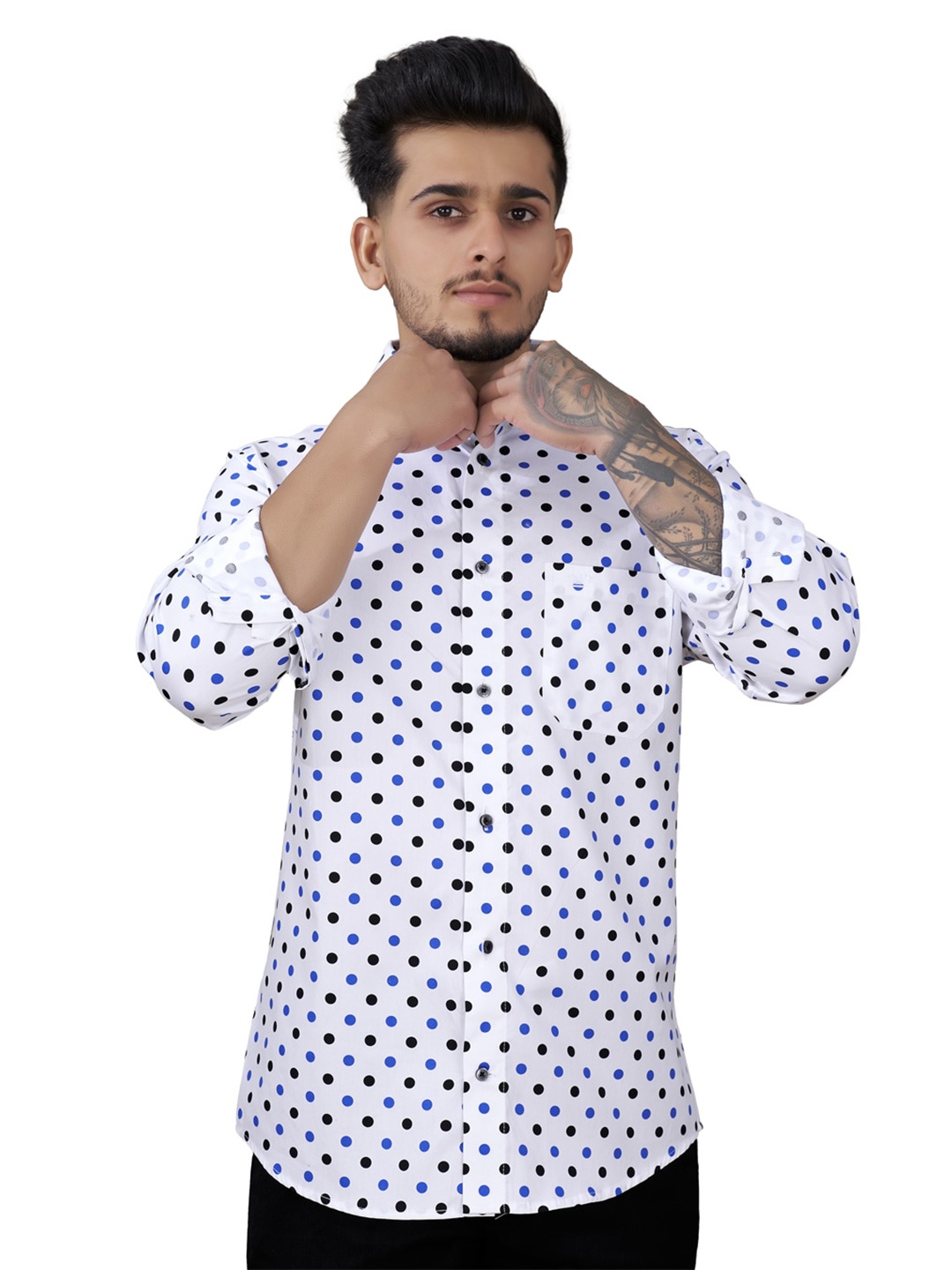 

FRENCH CROWN Standard Geometric Printed Oxford Cotton Casual Shirt, White