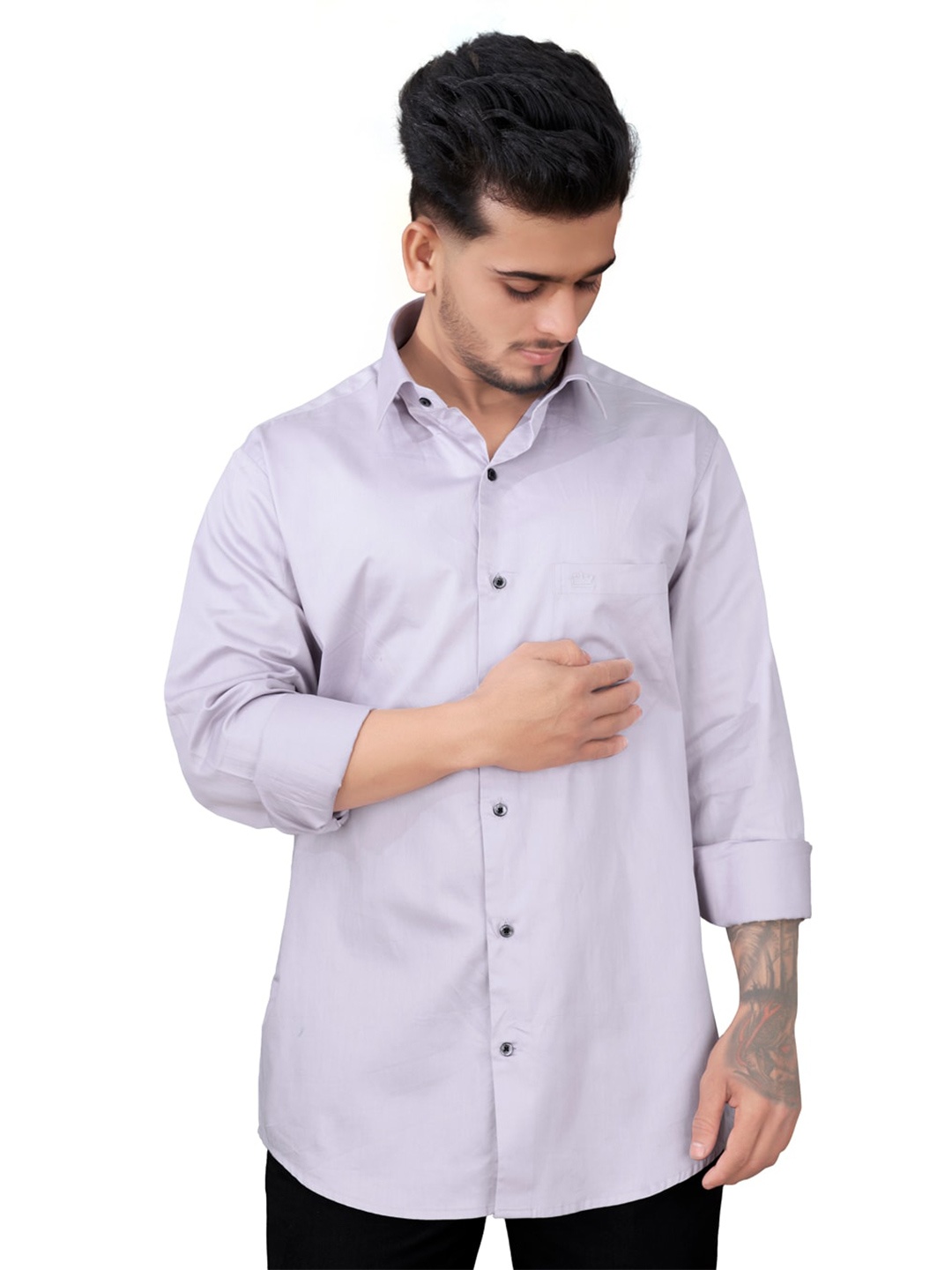 

FRENCH CROWN Standard Spread Collar Casual Pure Cotton Shirt, Purple