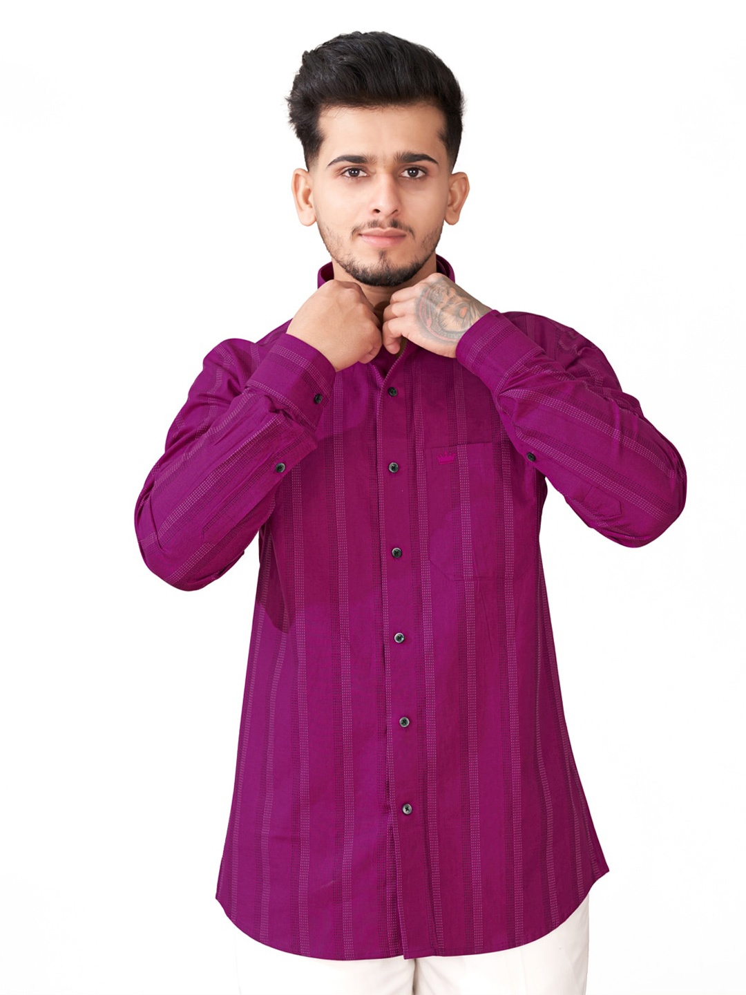 

FRENCH CROWN Standard Opaque Striped Casual Shirt, Pink