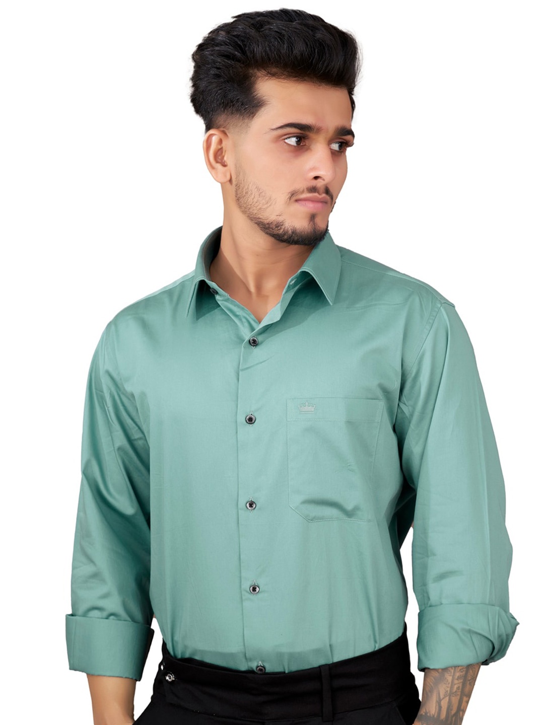

FRENCH CROWN Standard Twill Formal Cotton Shirt, Green