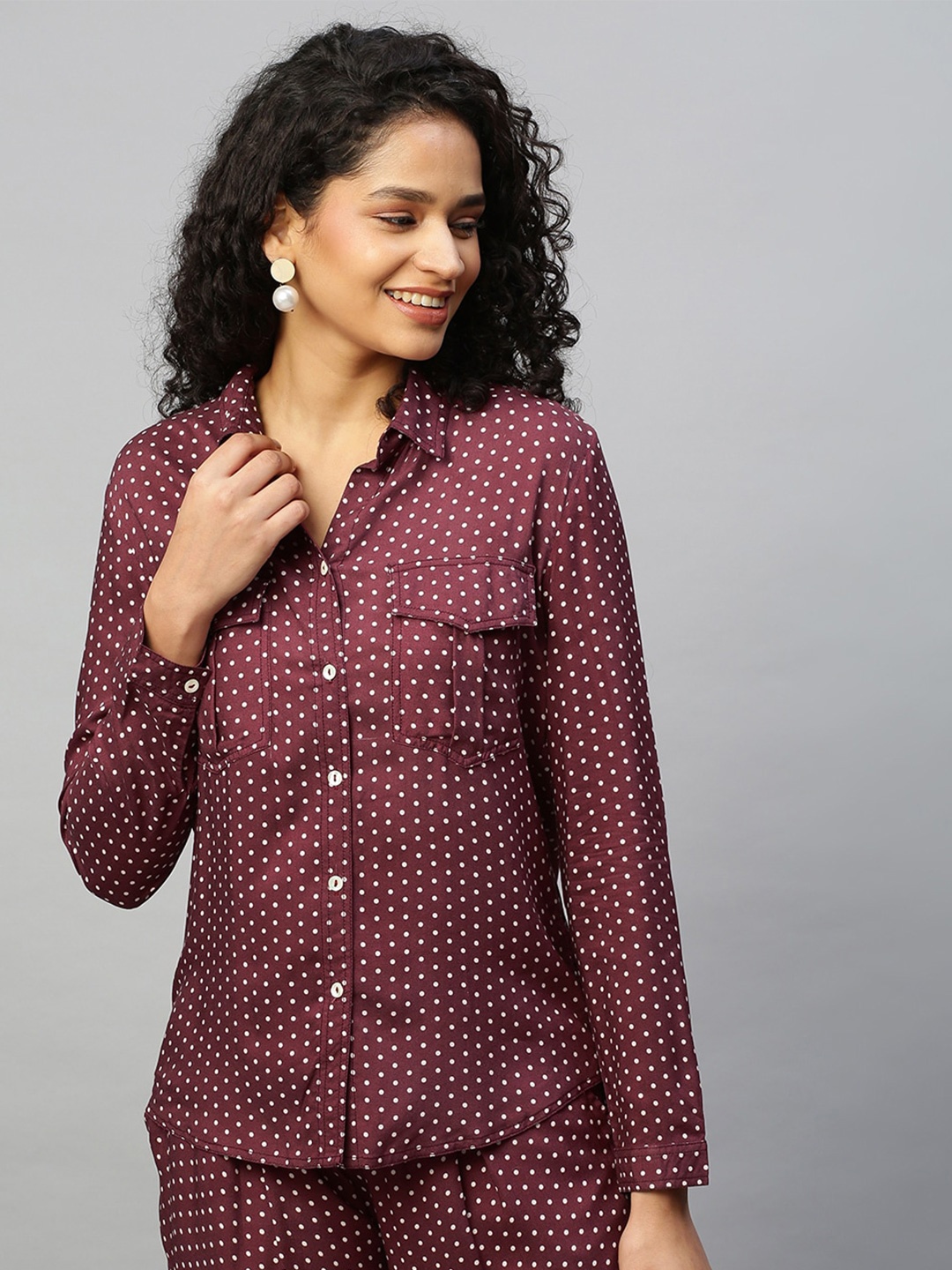 

Chemistry Polka Dot Printed Slim Fit Shirt, Burgundy