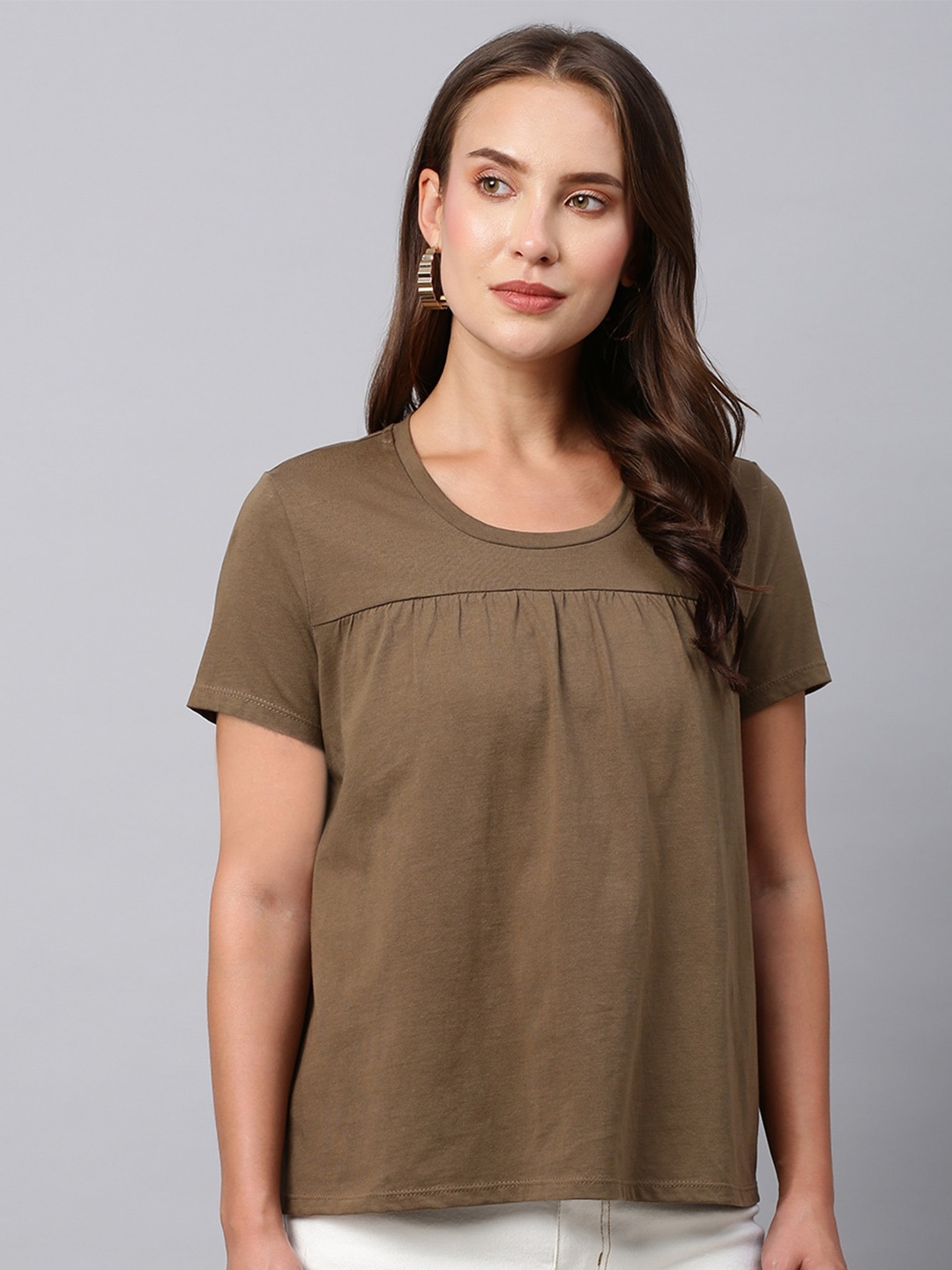 

Chemistry Gathers Pure Cotton A-Line Top, Olive