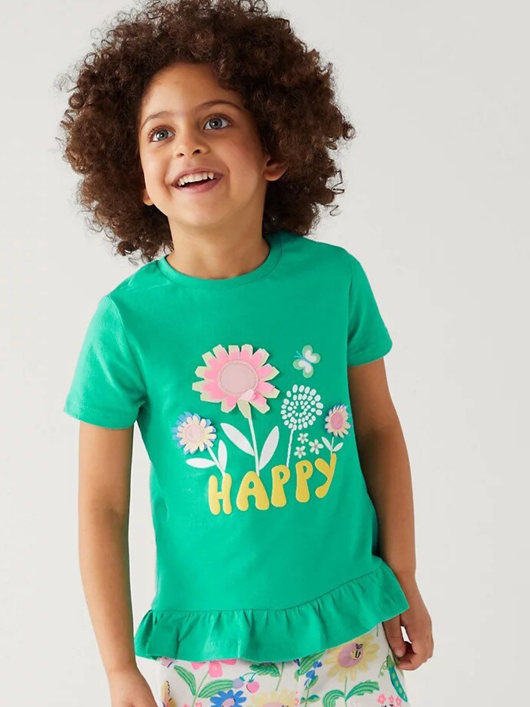 

Marks & Spencer Girls Floral Printed Cotton Top, Green