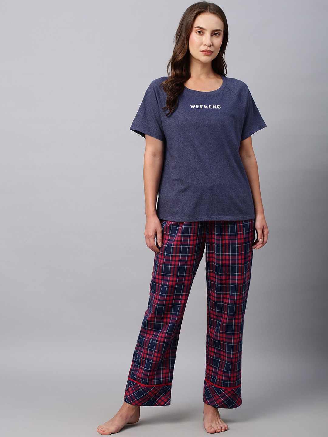 

Chemistry Typography Printed Night Suit, Navy blue