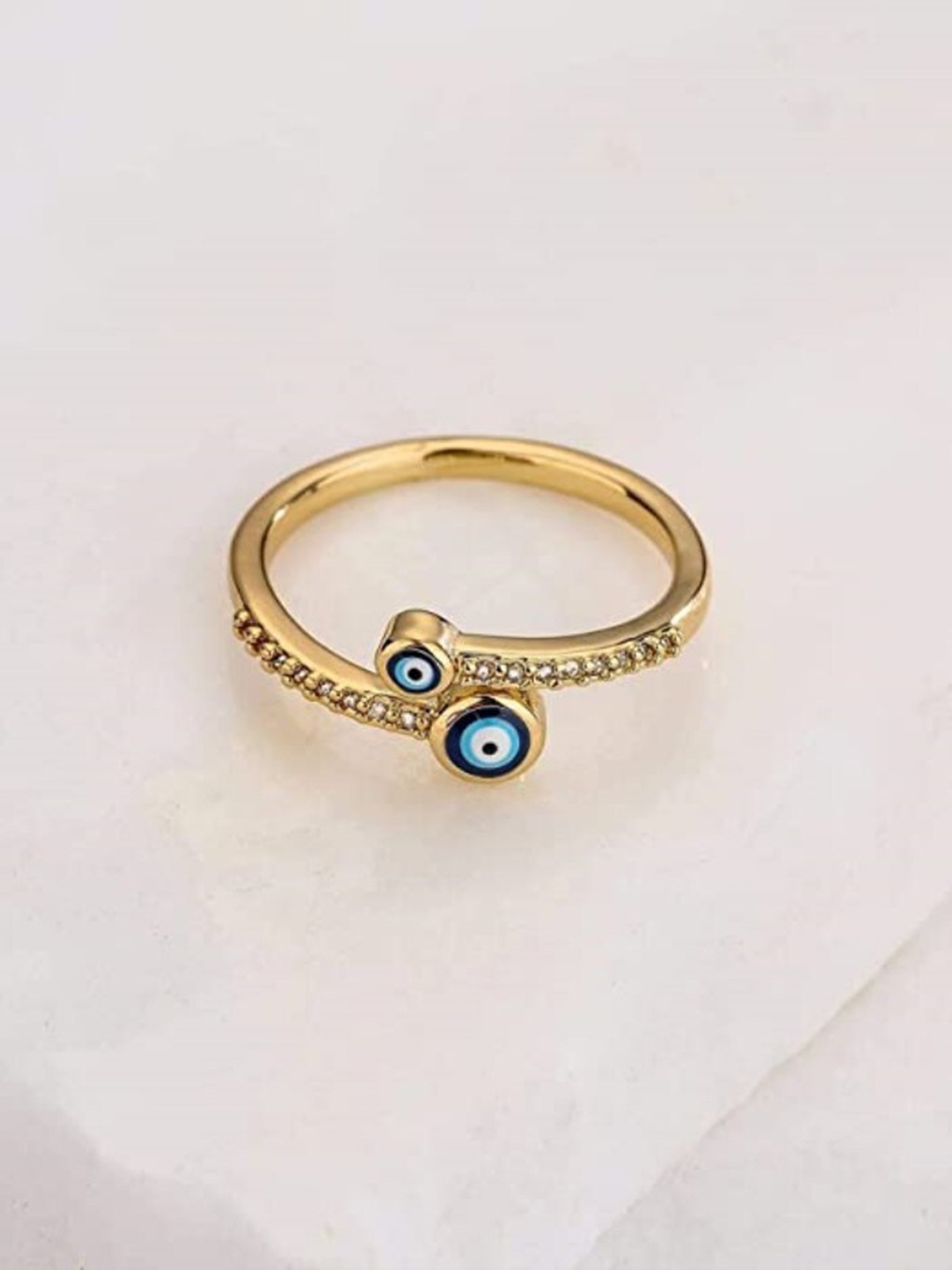 

VIEN Gold-Plated Rhinestone-Studded Evil Eye Adjustable Finger Ring