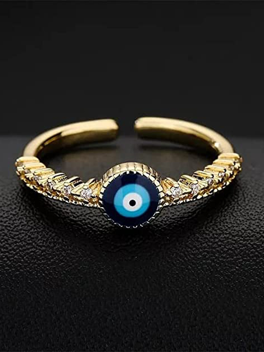 

VIEN Gold-Plated CZ-Studded Devils Eye Adjustable Finger Ring