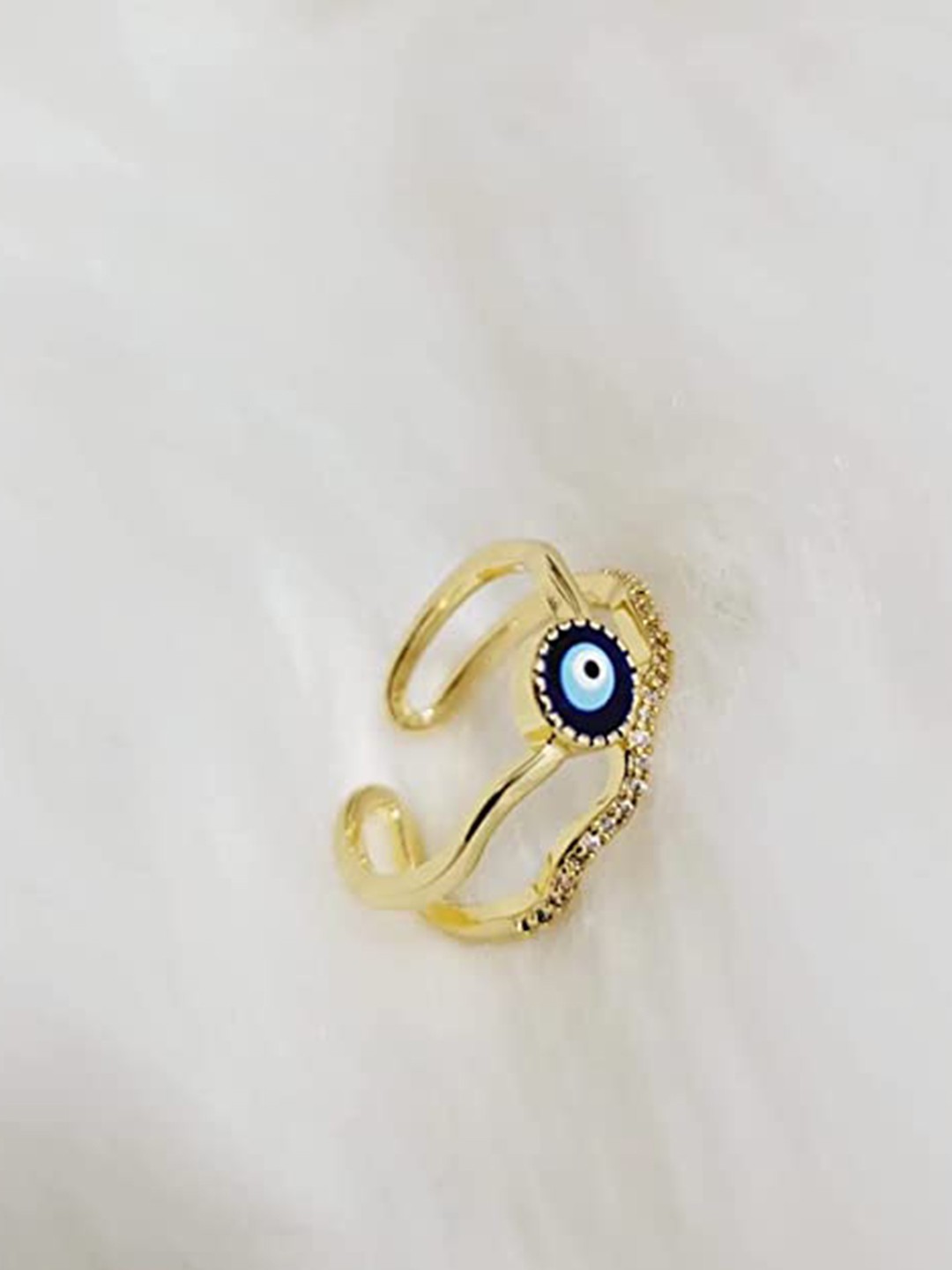 

VIEN Gold-Plated CZ-Studded Adjustable Finger Ring