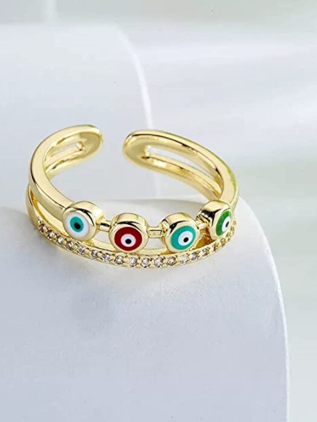 

VIEN Gold-Plated Cubic Zirconia Studded Adjustable Finger Ring