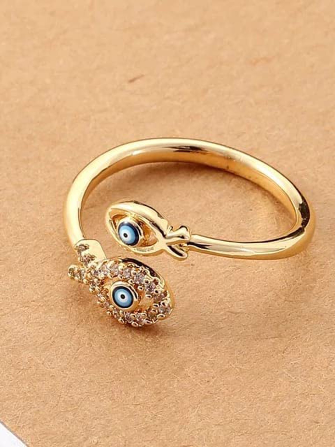 

VIEN Gold-Plated Cubic Zirconia Studded Adjustable Finger Ring