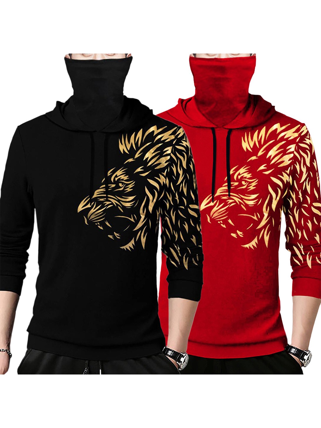 

TRIPR Pack of 2 Graphic Printed Hooded Cotton T-shirt, Black