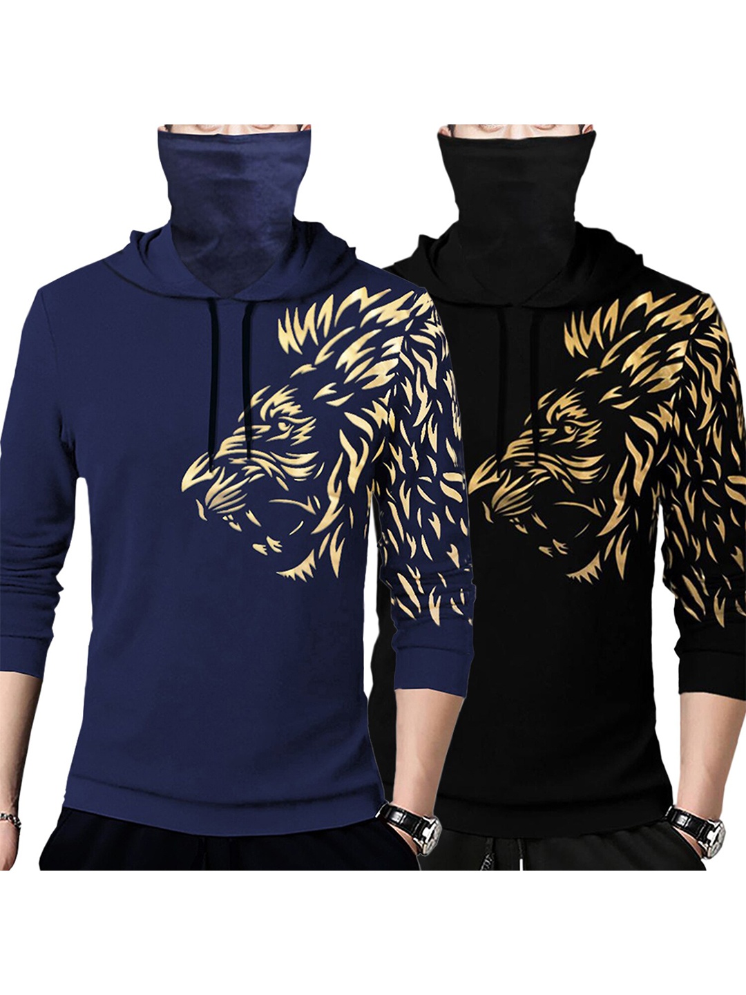 

TRIPR Pack of 2 Graphic Printed Polo Collar Cotton T-shirt, Navy blue