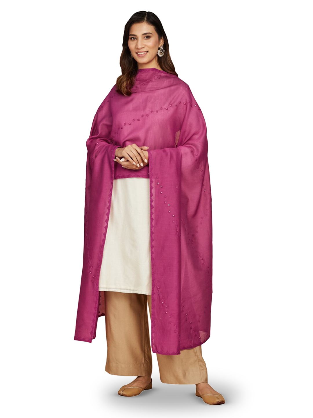 

Fabindia Sequinned Dupatta, Magenta