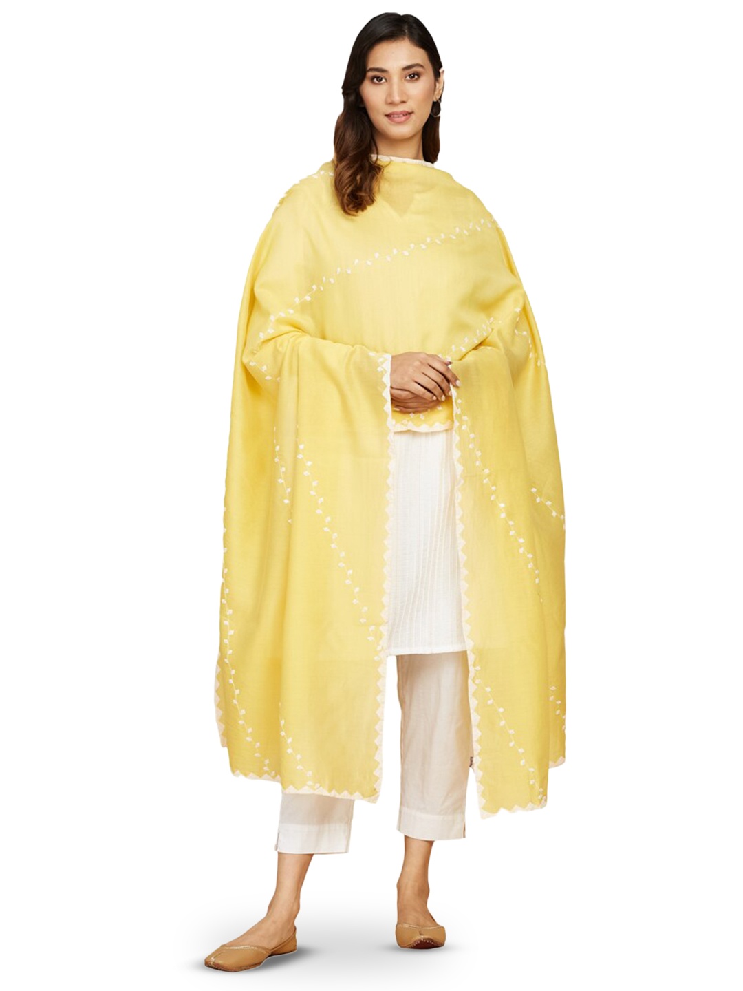 

Fabindia Embroidered Cotton Silk Dupatta With Sequinned, Yellow