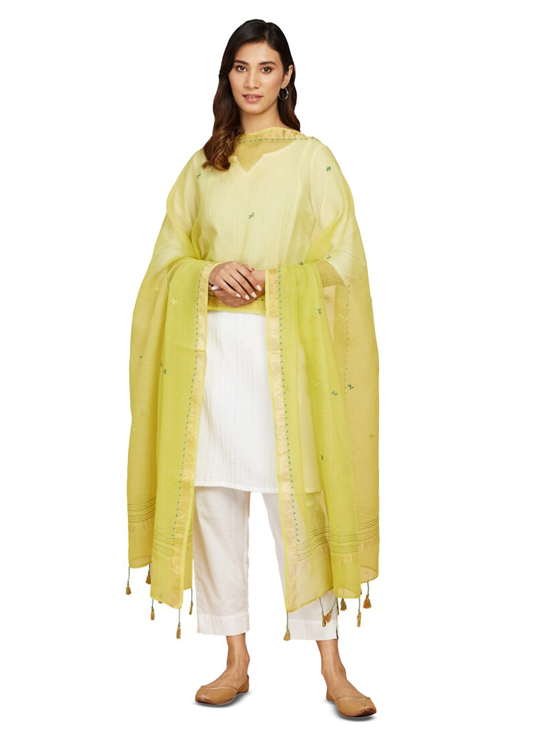 

Fabindia Embroidered Cotton Silk Dupatta, Yellow