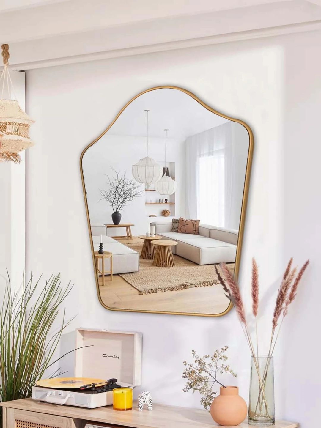 

THE HANDMADE FLAIR Golden Irregular MDF Wall Mirror, Beige