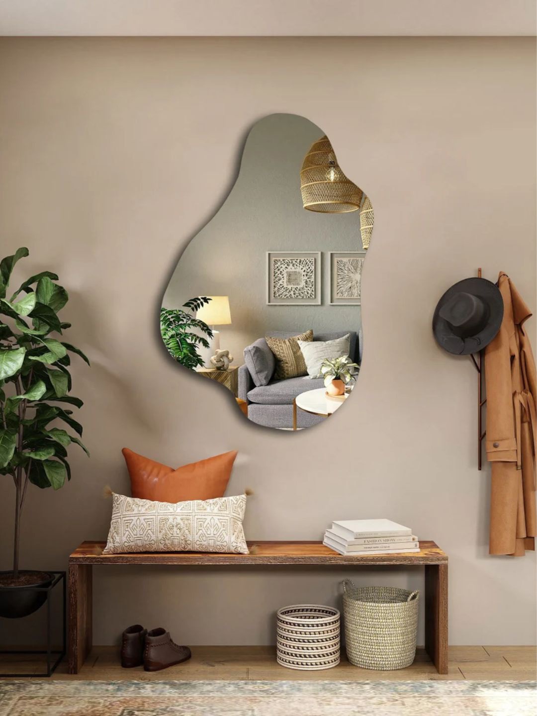 

THE HANDMADE FLAIR Black Irregular Decorative MDF Wall Mirror