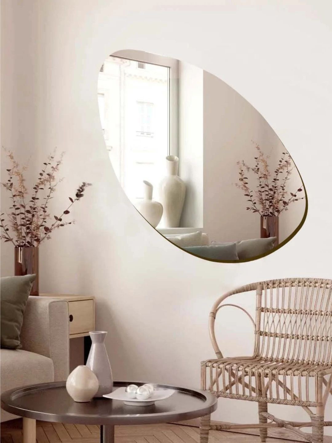

THE HANDMADE FLAIR Silver-Toned Decorative MDF Wall Mirror