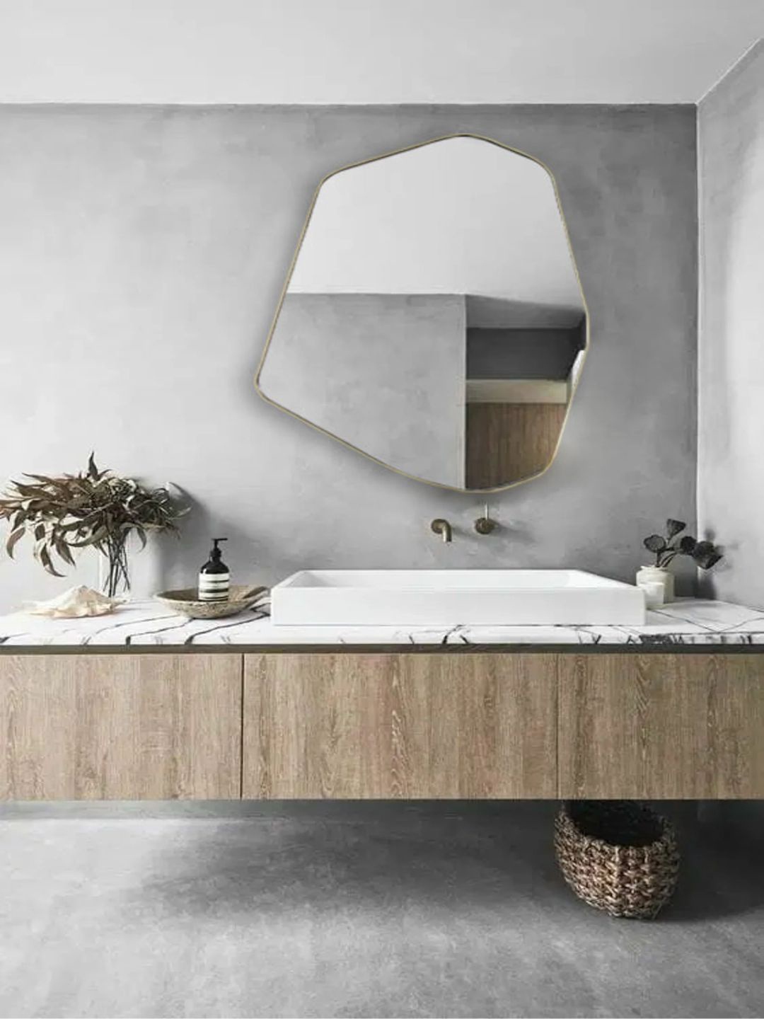 

THE HANDMADE FLAIR Golden Abstract MDF Wall Mirror, Gold