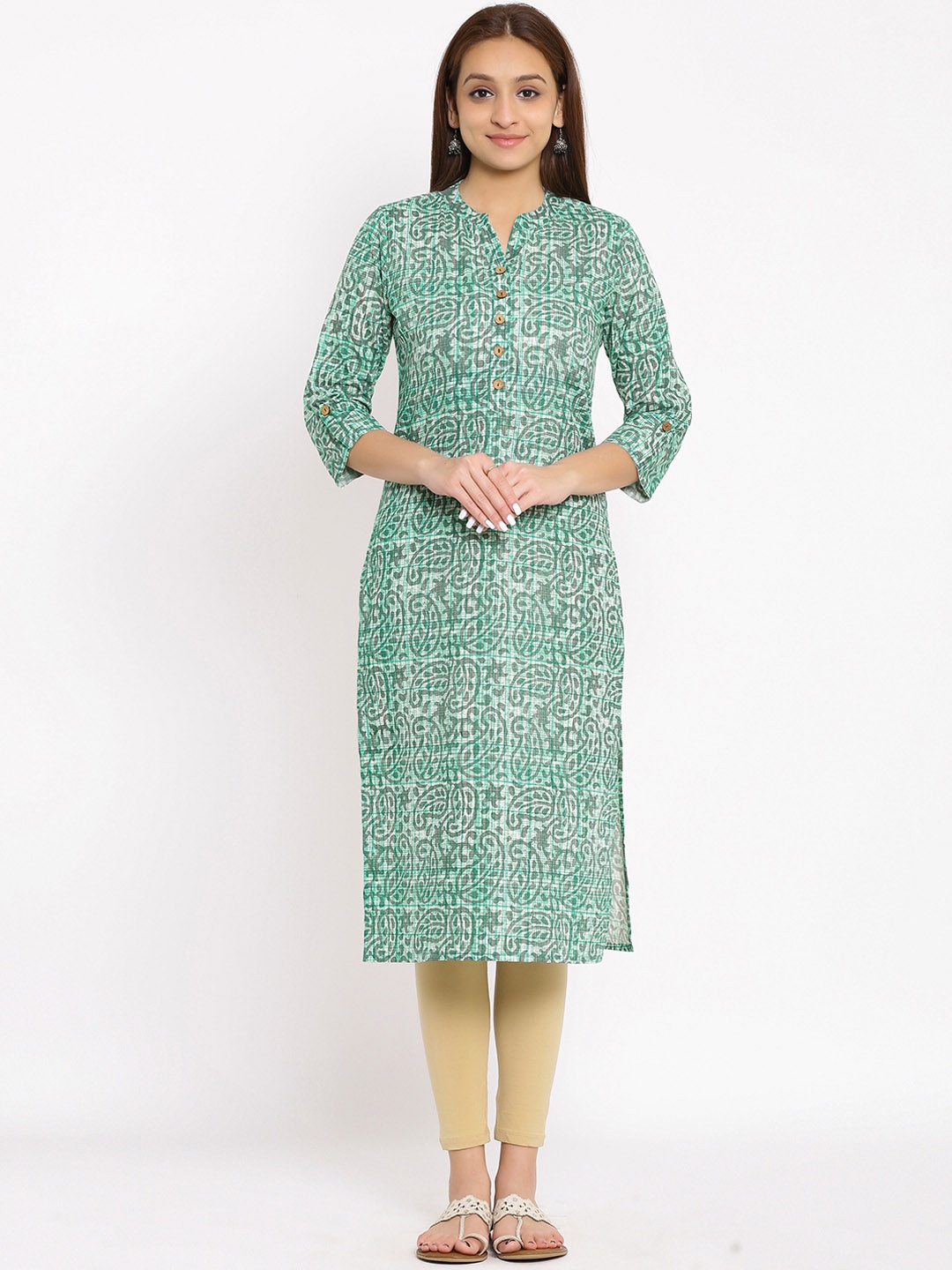 

HERE&NOW Paisley Printed Straight Kurta, Green