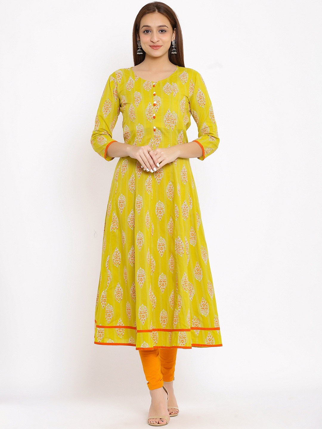 

HERE&NOW Green Abstract Printed Panelled Anarkali Kurta