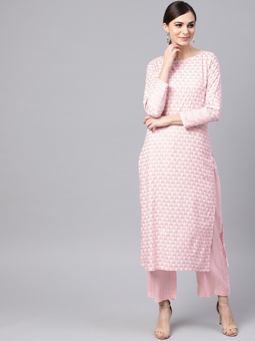 

Idalia Floral Printed Boat Neck Kurta with Palazzos, Pink