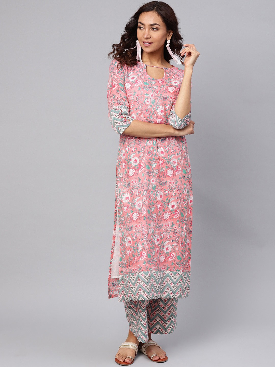 

Idalia Floral Printed Pure Cotton Kurta with Palazzos, Pink