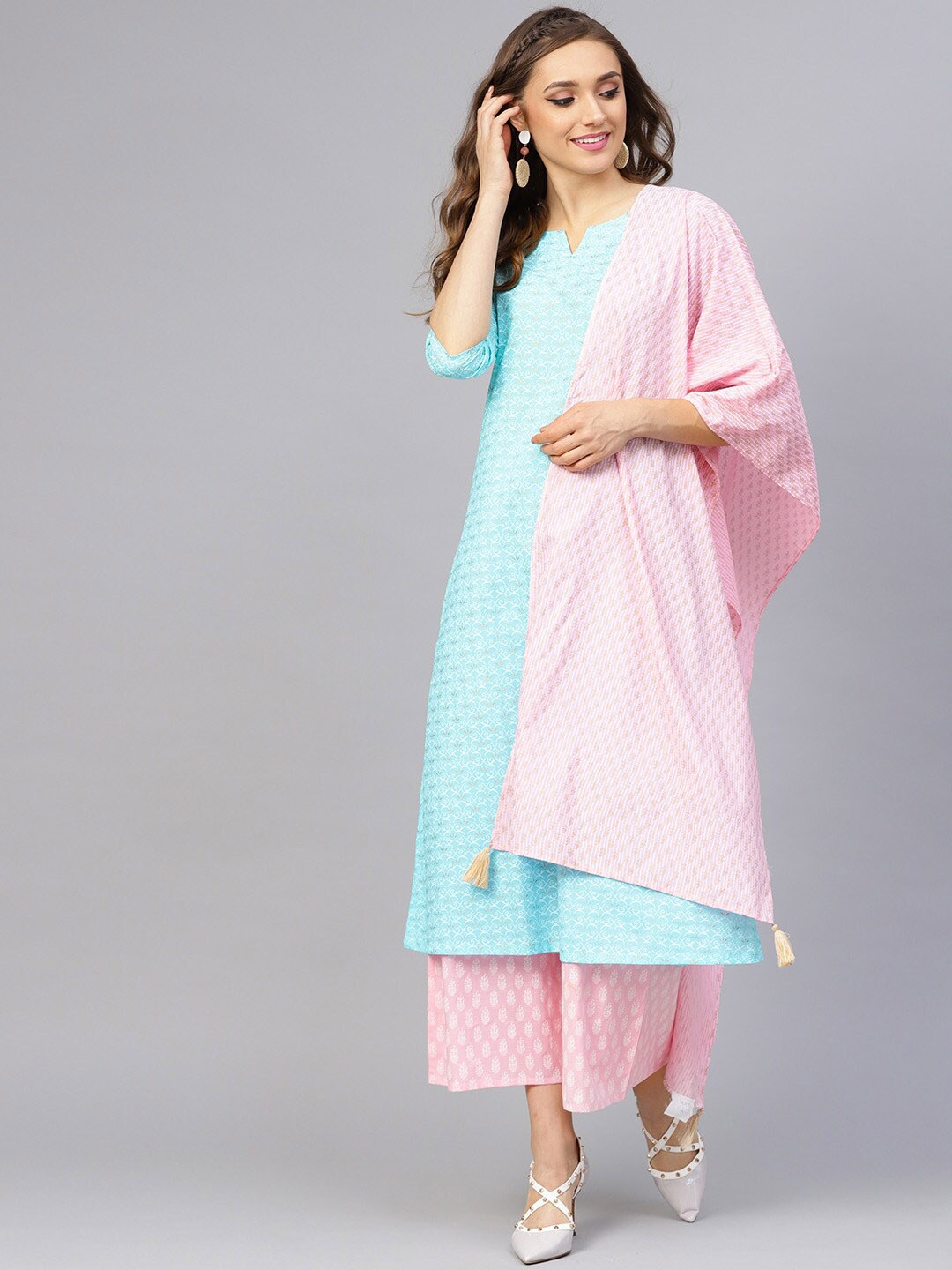 

Idalia Ethnic Motifs Printed Pure Cotton Kurta with Palazzos & Dupatta, Blue