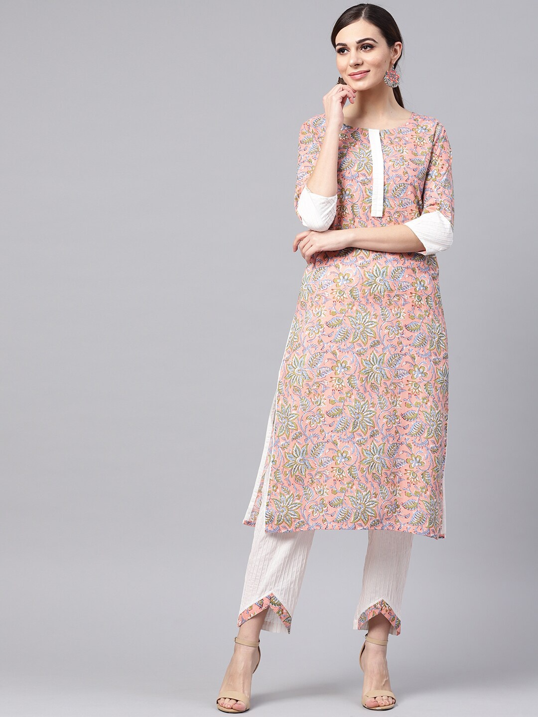 

Idalia Floral Printed Pure Cotton Kurta With Trousers, Pink
