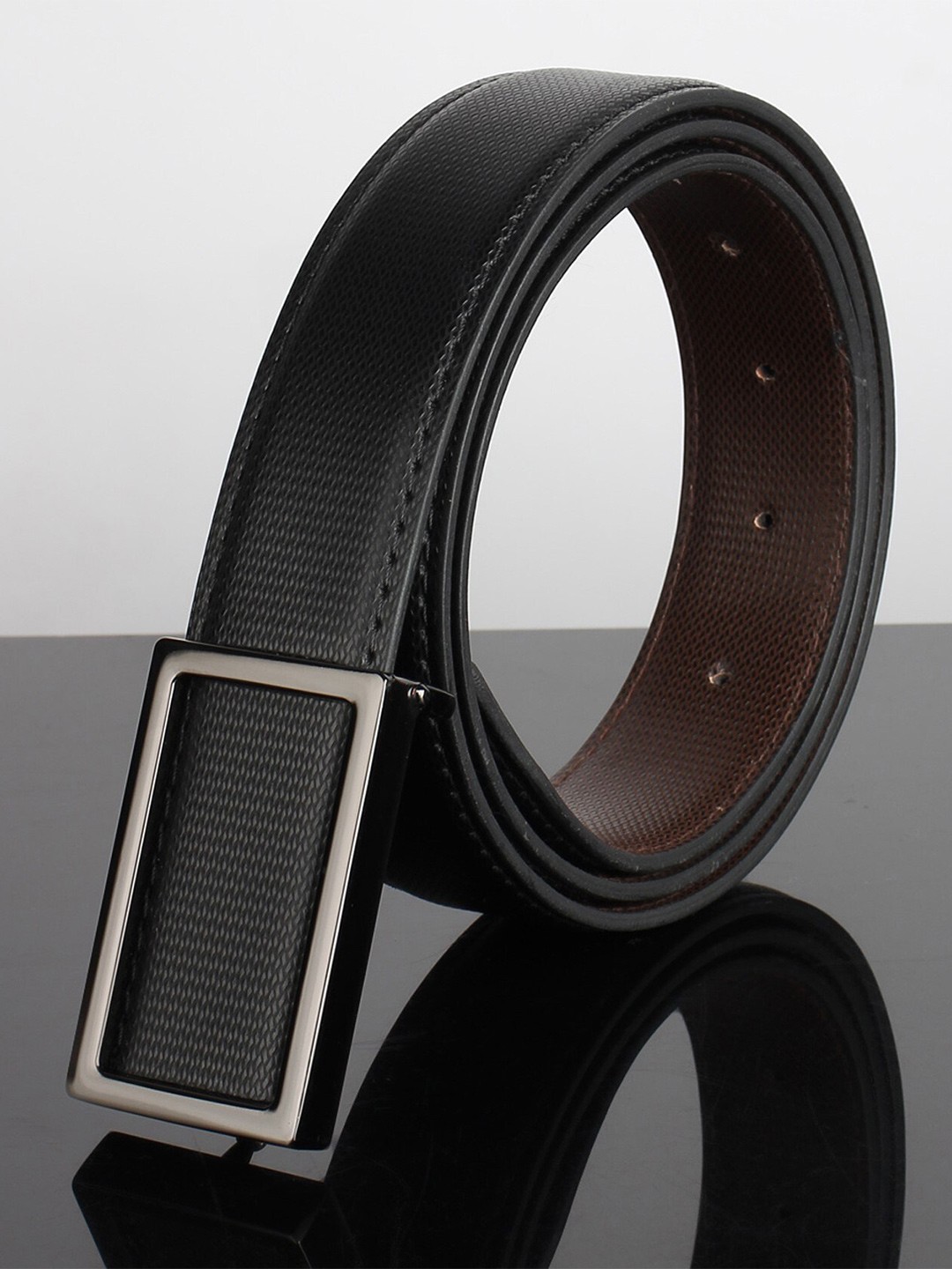 

Roadster Men Textured Slider Buckle Wide Belt, Black