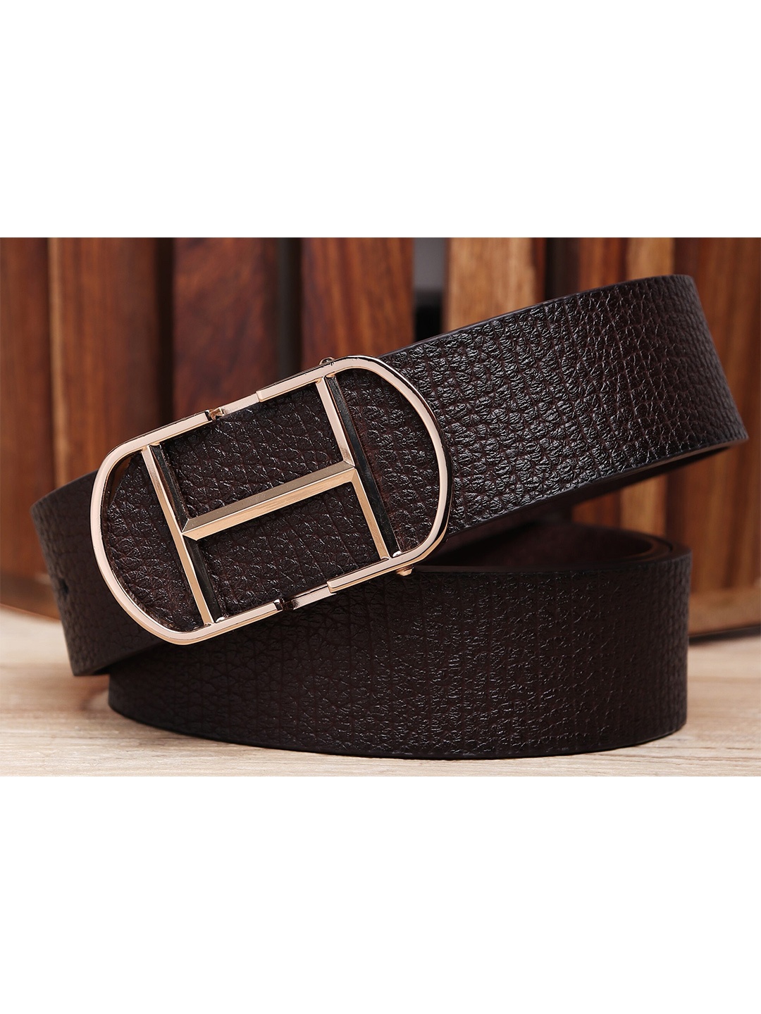 

Roadster Men Textured Slider Buckle Belt, Brown